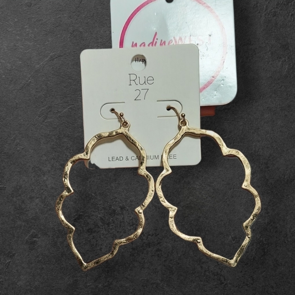 Nwt Rue 27 For Nadine West Gold Hammered Frame Earrings ~2 1/2
